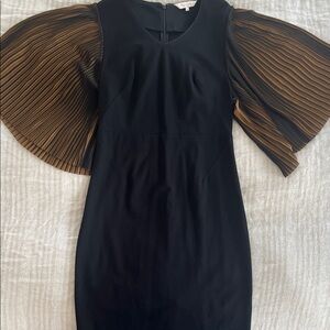 Stretch Black Dress with Bronze Pleated Sleeves